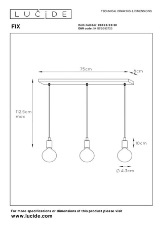 Lampa wisząca Lucide FIX czarny 8408/3/30