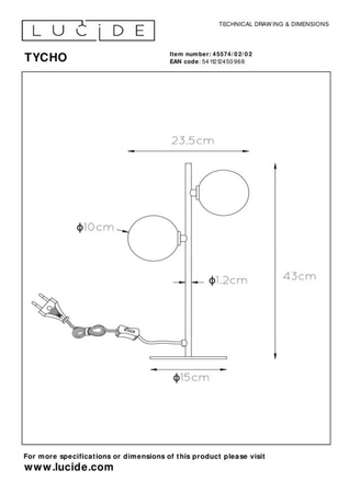 Lampa stołowa Lucide TYCHO 45574/02/02 złoty