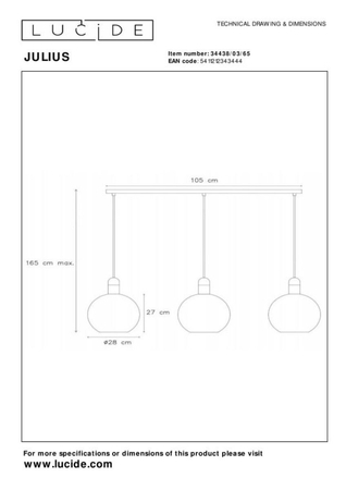 Lampa wisząca Lucide JULIUS 34438/03/65 czarny