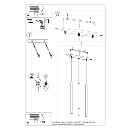 Sollux Lighting Lampa wisząca MOZAICA 3L czarny/złoto SL.0892