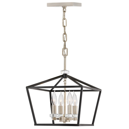 Średnia lampa wisząca / Półplafon Stinson - 4 źródła światła - Czarny / Polerowany nikiel Quintiesse QN-STINSON-4P-M-BK