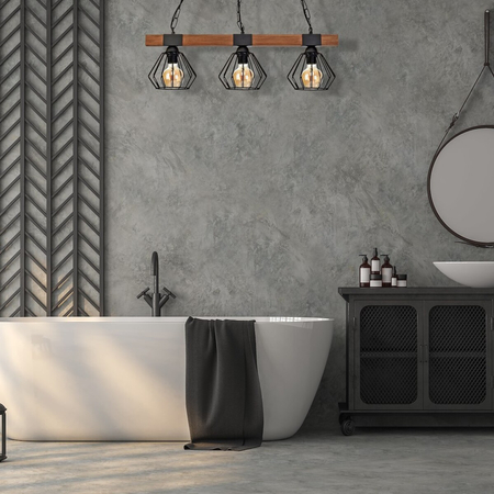 Milagro Lampa wisząca ULF BLACK/WOOD 3xE27 MLP6193 Czerń / Naturalne drewno