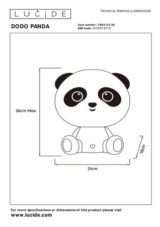 Lampa stołowa Lucide DODO PANDA 71593/03/30 biały/czarny
