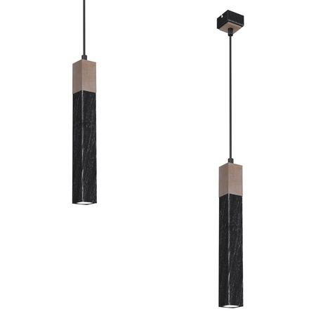 Milagro Lampa wisząca SOLO SAWN BLACK / PATINATED WOOD 1x mini GU10 MLP7469 PRZECIERANY CZARNY / DREWNO PATYNOWANE