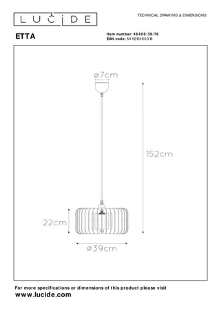 Lampa wisząca Lucide ETTA drewniany 46406/39/76