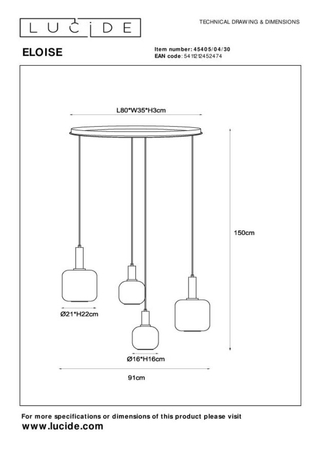 Lampa wisząca Lucide ELOISE 45405/04/30 czarny