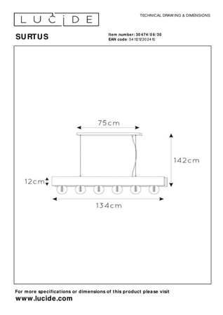 Lampa wisząca Lucide SURTUS 30474/06/30 czarny