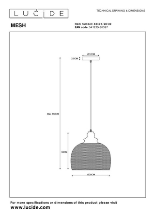 Lampa wisząca Lucide MESH czarny 43404/28/30