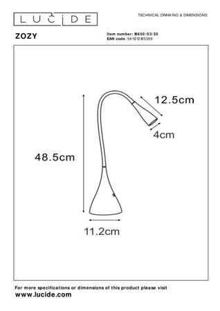 Lampa biurkowa Lucide ZOZY czarny 18650/03/30