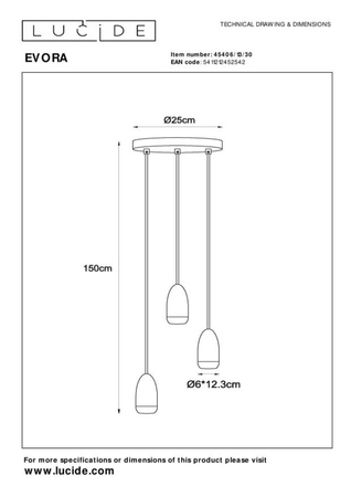 Lampa wisząca Lucide EVORA 45406/13/30 czarny