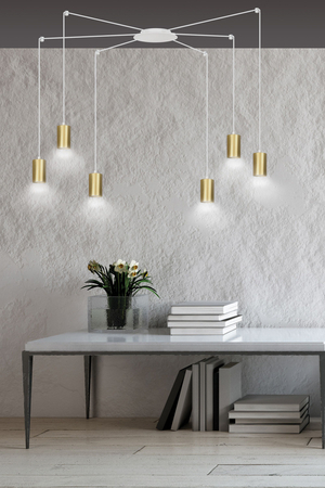 Lampa wisząca TRAKER 6 WH/GOLD Emibig 527/6 biały/złoty