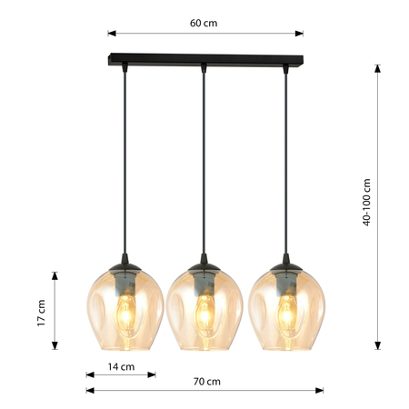 Lampa wisząca ISTAR 3 BL MIODOWY Emibig 677/3 czarny/złoty