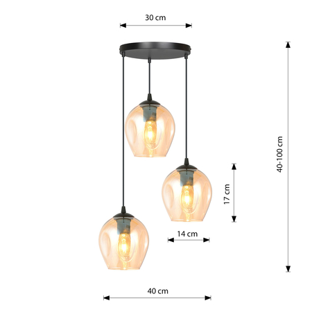 Lampa wisząca ISTAR 3 BL PREMIUM MIODOWY Emibig 681/3PREM czarny/złoty