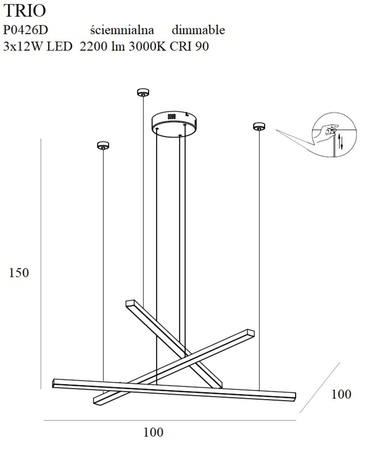 Lampa wisząca Maxlight TRIO LED 3000K DIM P0426D złoty