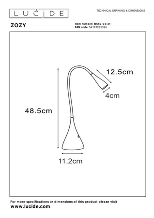 Lampa biurkowa Lucide ZOZY biały 18650/03/31