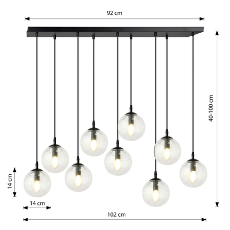 Lampa wisząca COSMO 9 BL TRANSPARENT Emibig 711/9 czarny