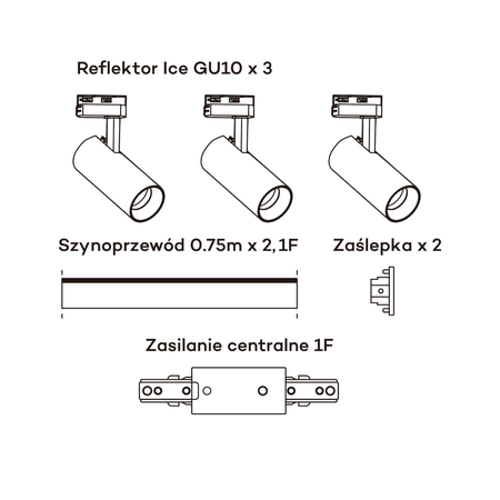 Ice SET 1F 3xGU10 czarny LP-732 3W BK SET
