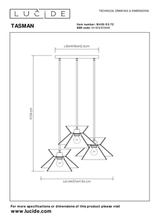 Lampa wisząca Lucide TASMAN 10420/03/72 drewniany