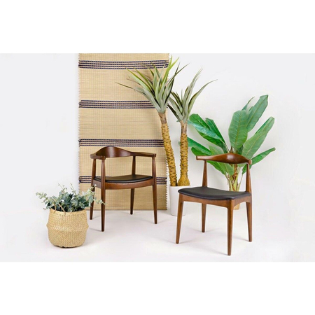 Krzesło ELBOW ciemnobrązowe - drewno jesion, ekoskóra czarna