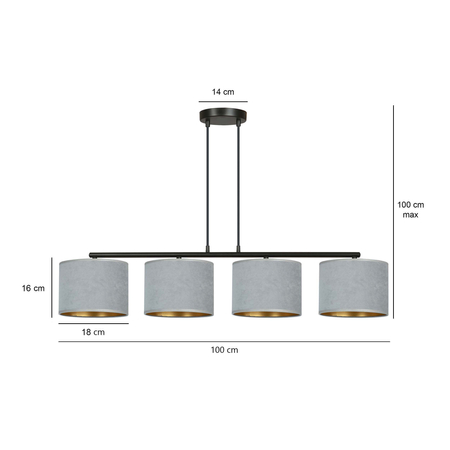 Lampa wisząca HILDE 4 BL GRAY Emibig 1050/4 czarny/chrom