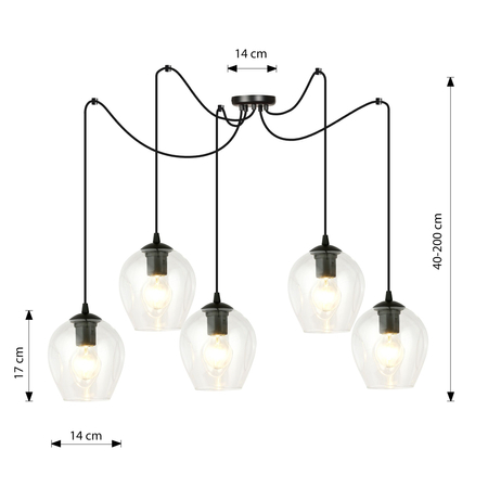 Lampa wisząca LEVEL 5 BL TRANSPARENT Emibig 756/5 czarny