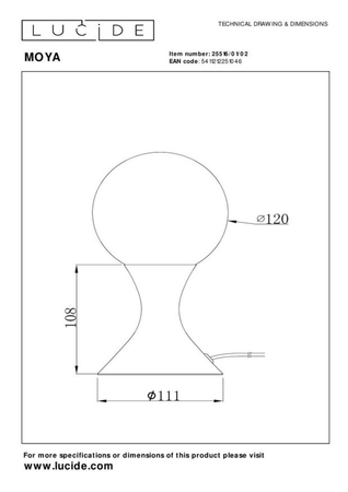 Lampa stołowa Lucide MOYA 25516/01/02 złoty