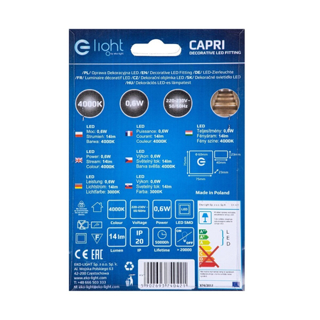 Eko-Light Oprawa schodowa CAPRI Barwa Neutralna 4000k EKS0421 BIAŁY / SREBRNY