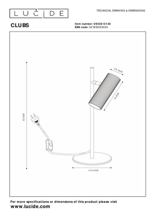 Lampa stołowa Lucide CLUBS 09539/01/30 czarny