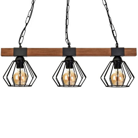 Milagro Lampa wisząca ULF BLACK/WOOD 3xE27 MLP6193 Czerń / Naturalne drewno