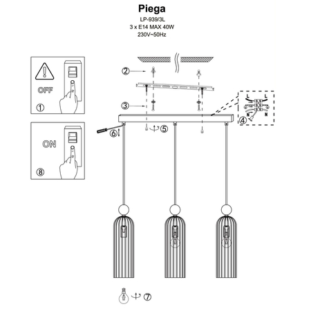 Lampa wisząca Piega 3xE14 amber LP-939/3L