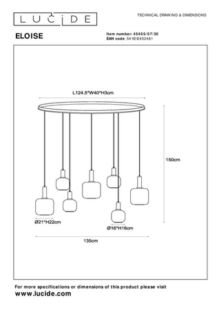 Lampa wisząca Lucide ELOISE 45405/07/30 czarny