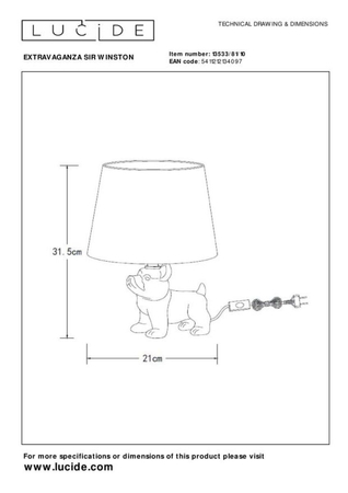 Lampa stołowa Lucide EXTRAVAGANZA SIR WINSTON 13533/81/10 czarny/złoty