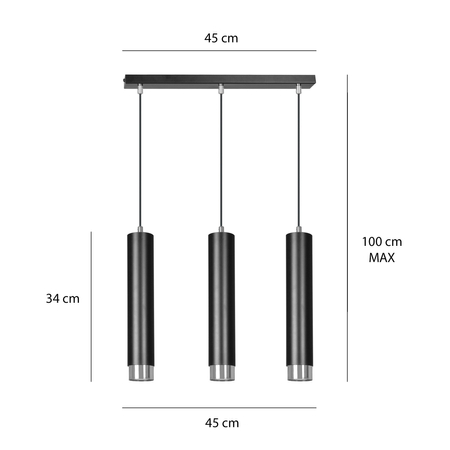 Lampa wisząca KIBO 3 BL/CHROME Emibig 643/3 czarny/chrom