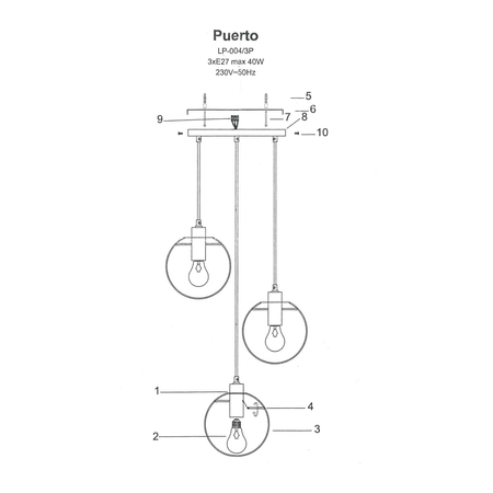 Lampa wisząca Puerto 3xE27 czarna LP-004/3P BK