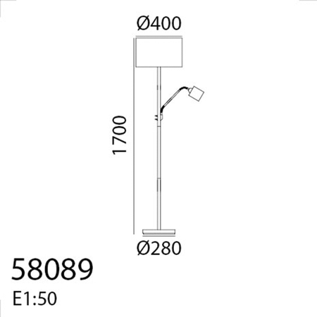 Lampa podłogowa SAM mosiądz antyczny E27+E14 abażur kremowy