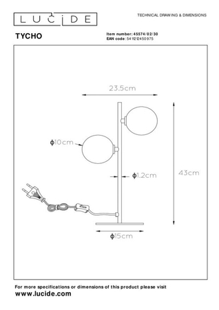 Lampa stołowa Lucide TYCHO 45574/02/30 czarny