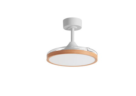 Wentylator CORFU XS biały, drewno Ø91 DC 30W LED 36W CCT zmienna barwa, pilot