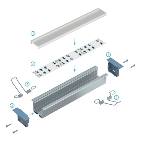 Eko-Light PROFIL ALUMINIOWY SREBRNY TYP K 2m + KLOSZ MLECZNY, SPRĘŻYNA MONTAŻOWA EKPR7559
