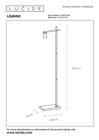 Lampa podłogowa Lucide LEANNE 21721/01/30 czarny