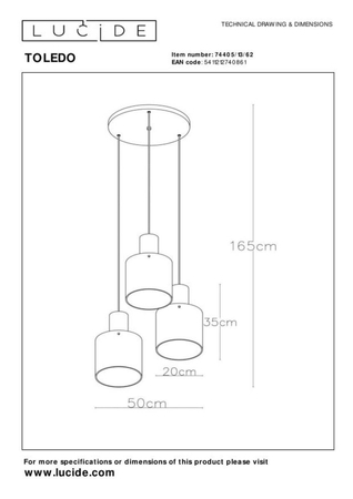 Lampa wisząca Lucide TOLEDO 74405/13/62 biały/miedziany