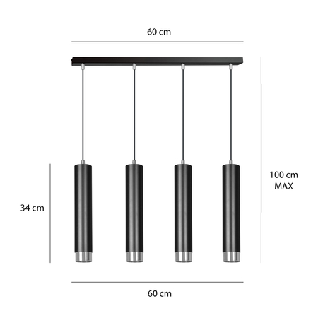 Lampa wisząca KIBO 4 BL/CHROME Emibig 643/4 czarny/chrom