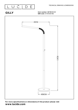 Lampa podłogowa Lucide GILLY 36712/04/31 biały